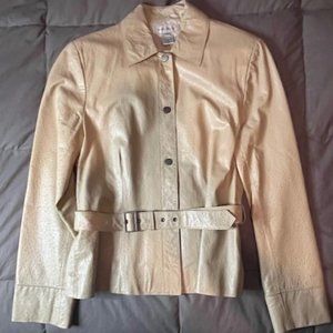 Nine West Women's Size 8 Cream Leather Jacket / Blazer